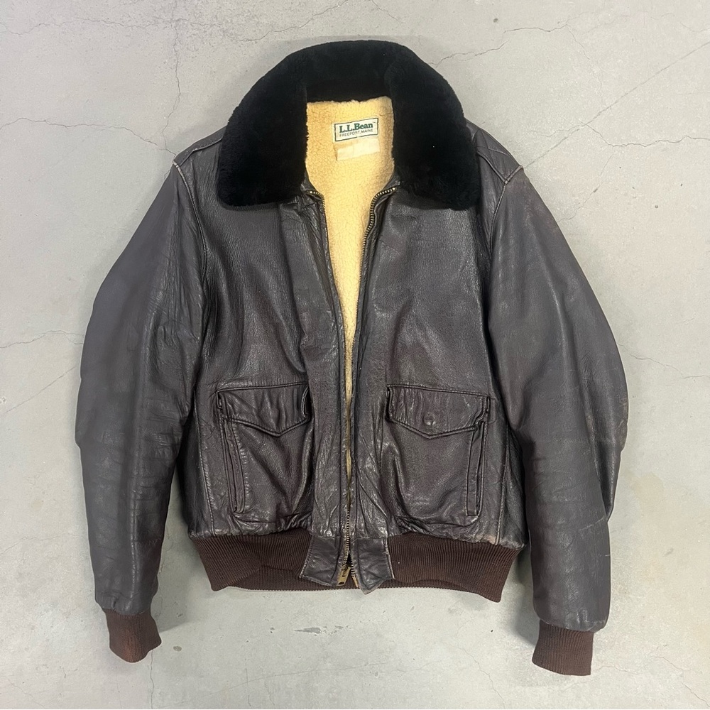 True Vintage 70s L.L. Bean G-1 Mouton Lambswool Goatskin Pilot Jacket Size 44